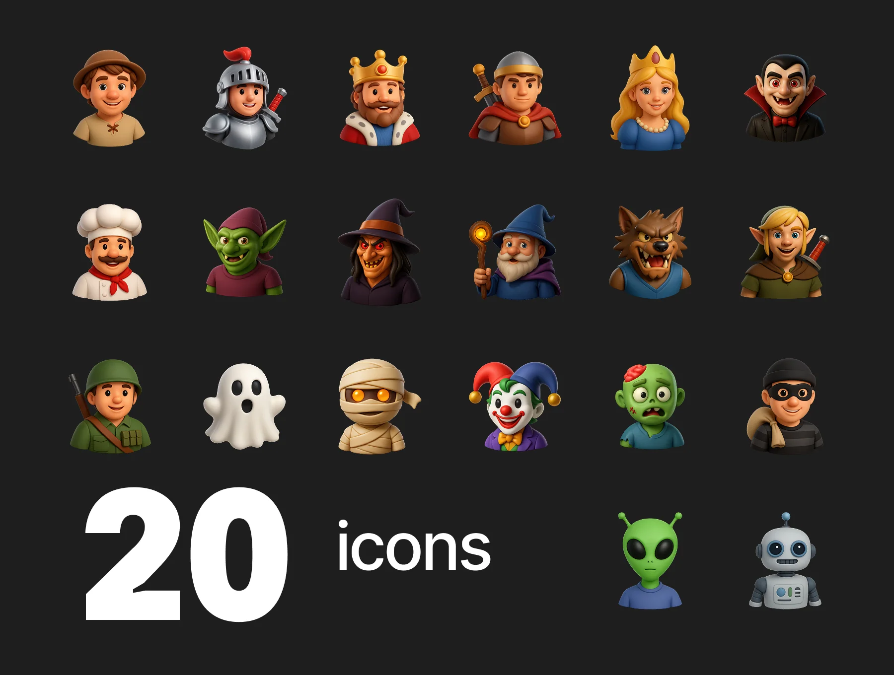 Game Characters Set | 20pcs Heroes & Villains 3D Icons 2
