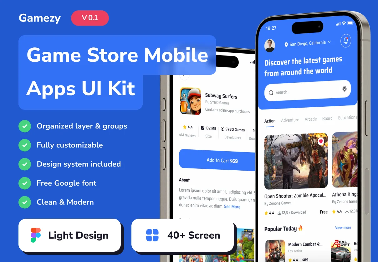 Gamezy - Game Store Mobile App UI Kits