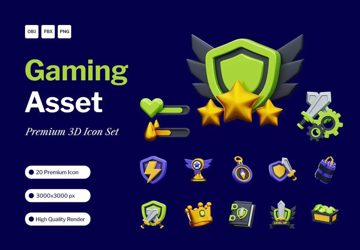 Gaming Asset 3D Icons Pack