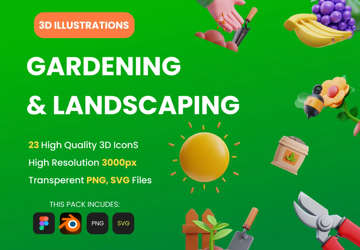 Gardening & Landscaping 3D Illustrations