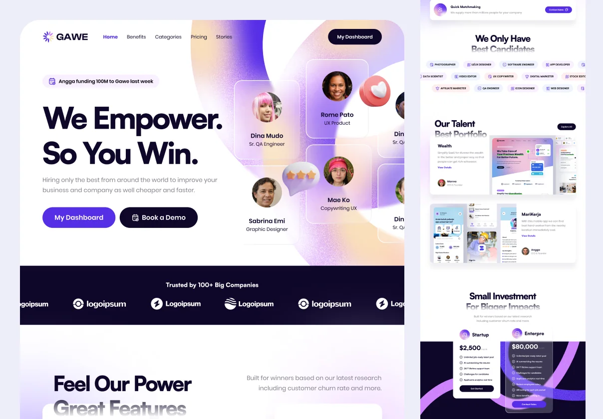 Gawe Find Employees Business Landing Page