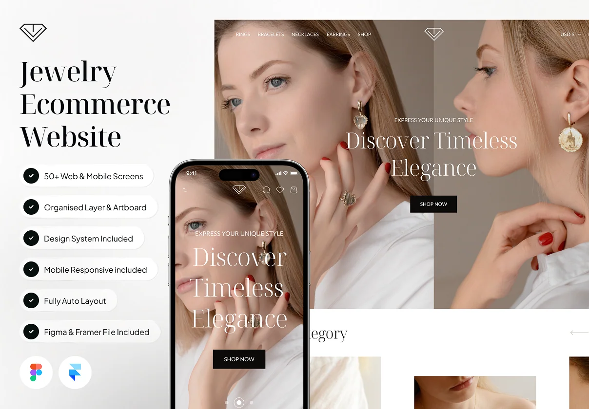 Gemjewel - Jewelry Ecommerce Website Framer Template