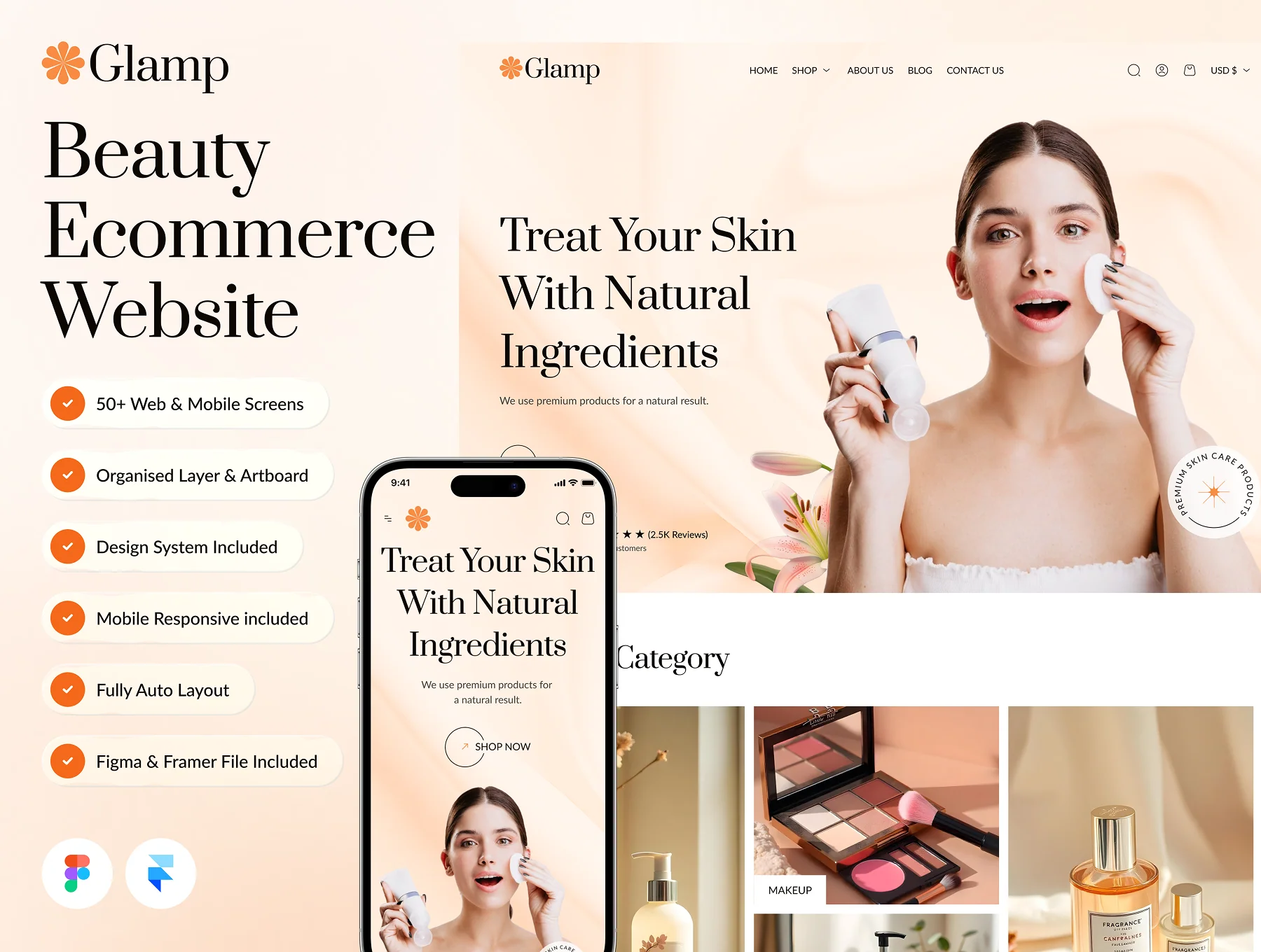 Glamp - Beauty Ecommerce Website Framer Template
