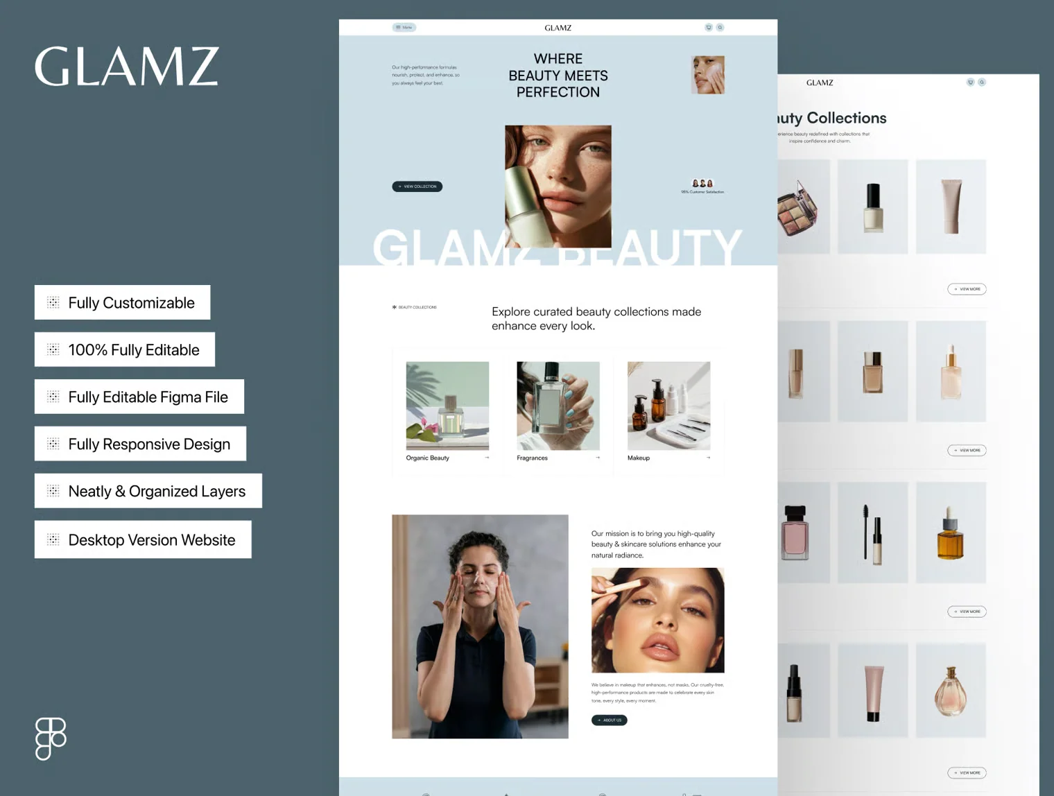 Glamz – Beauty & Cosmetics Website Design UI Kit