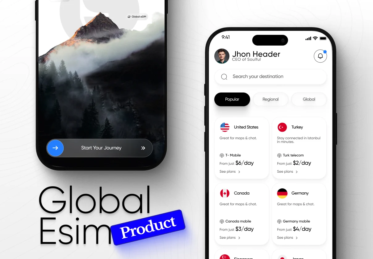 Global Esim App Product Ui Kit + Dark