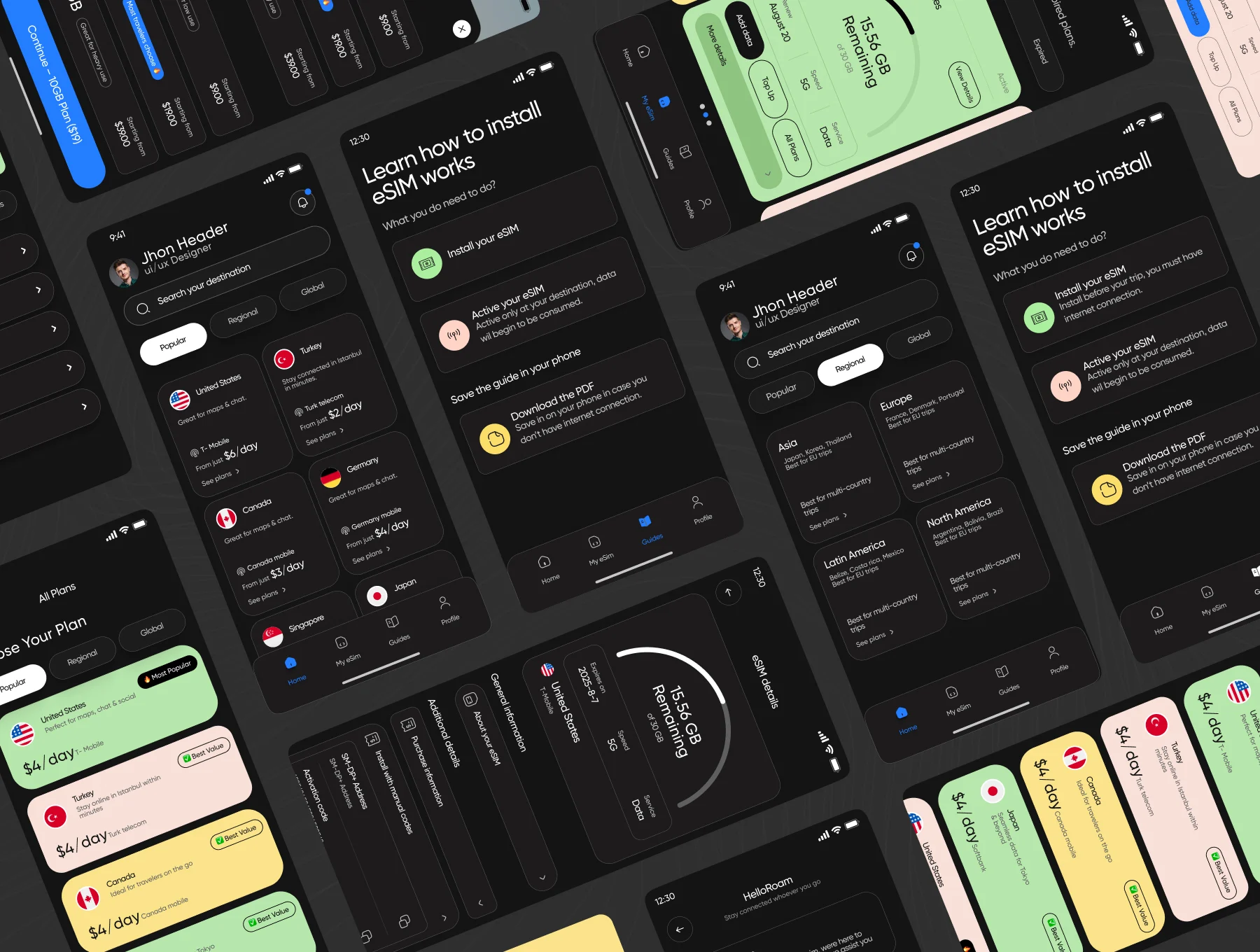 Global Esim App Product Ui Kit + Dark