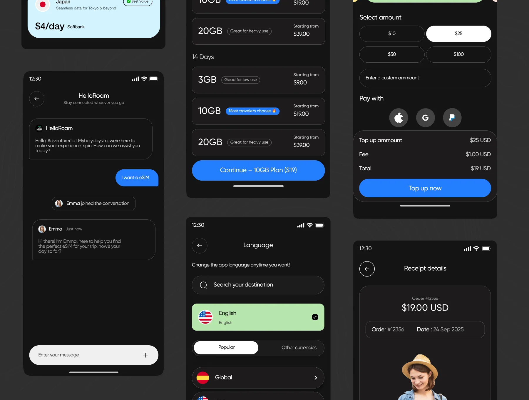 Global Esim App Product Ui Kit  + Dark 3