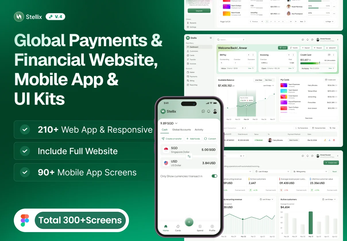 Global Payments & Financial Website, Mobile App & UI Kit
