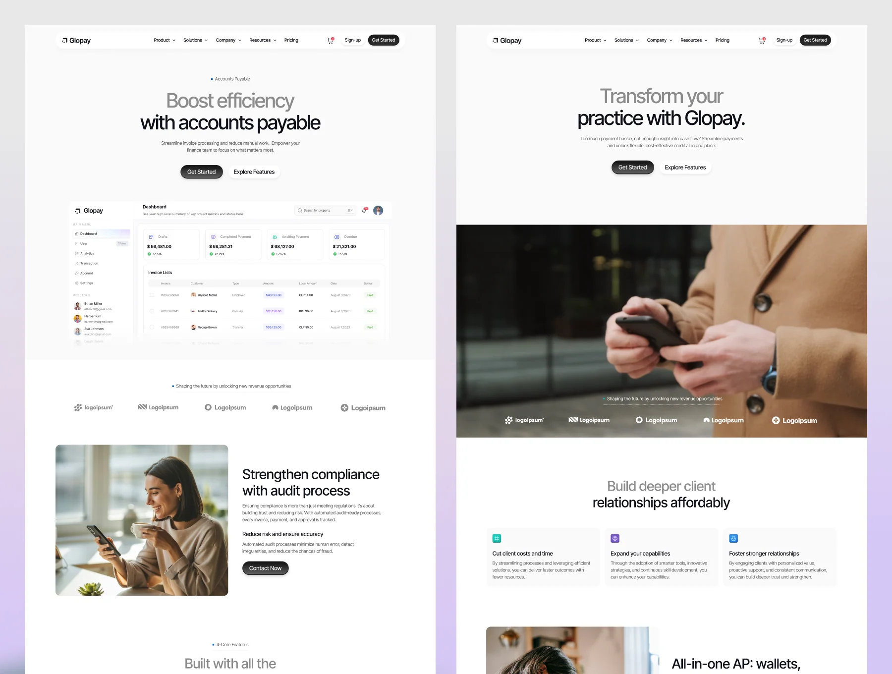 Glopay – Finance Management SaaS Website 3