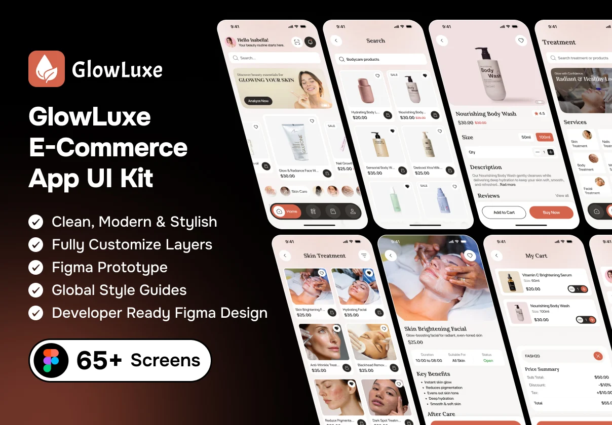 GlowLuxe – E-Commerce App UI Kit