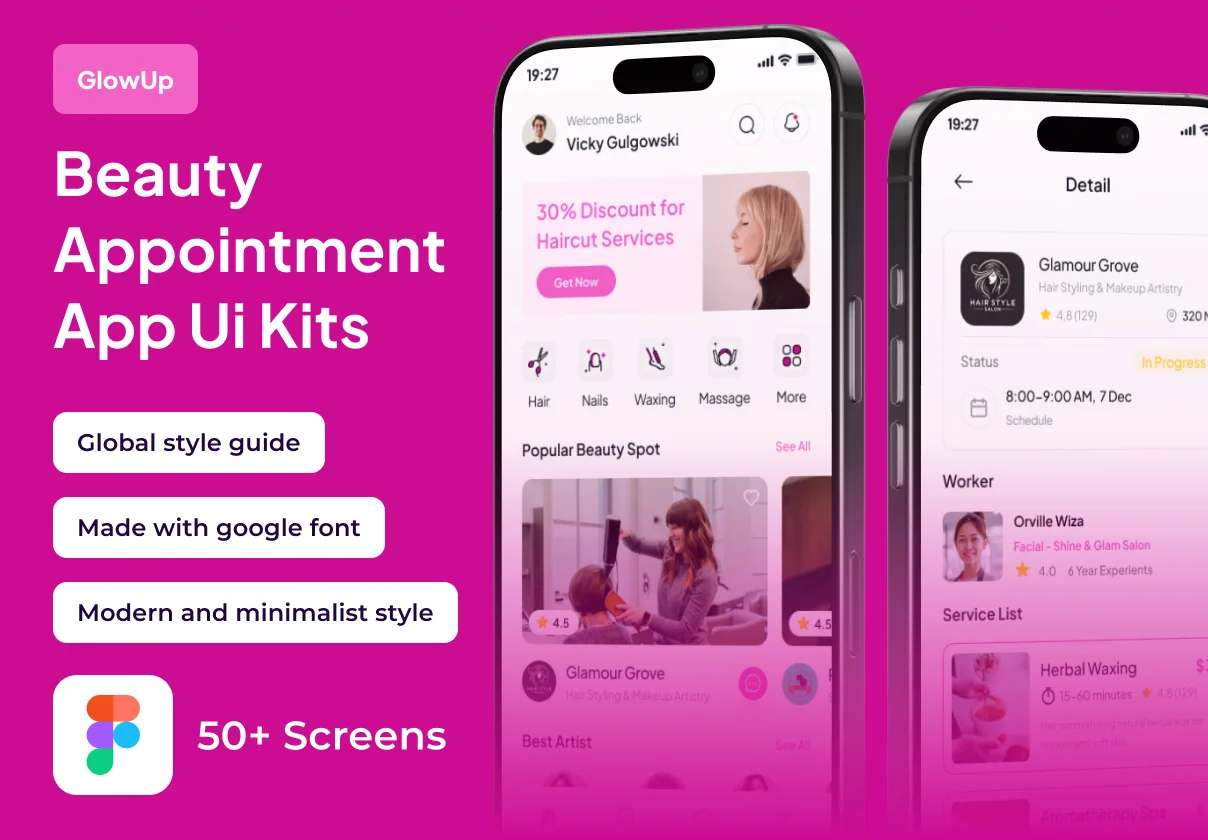 GlowUp - Beauty Appointment Premium UI KIts App