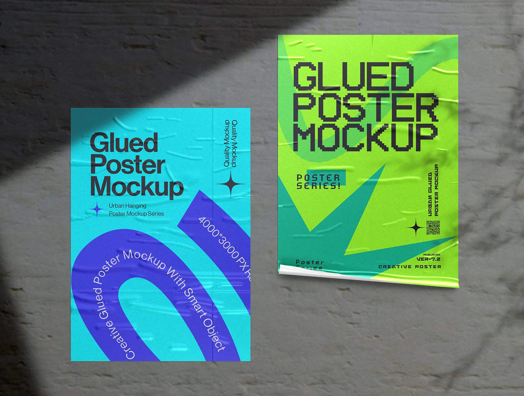 Glued Poster on Wall Mockup Set - 08 Scene