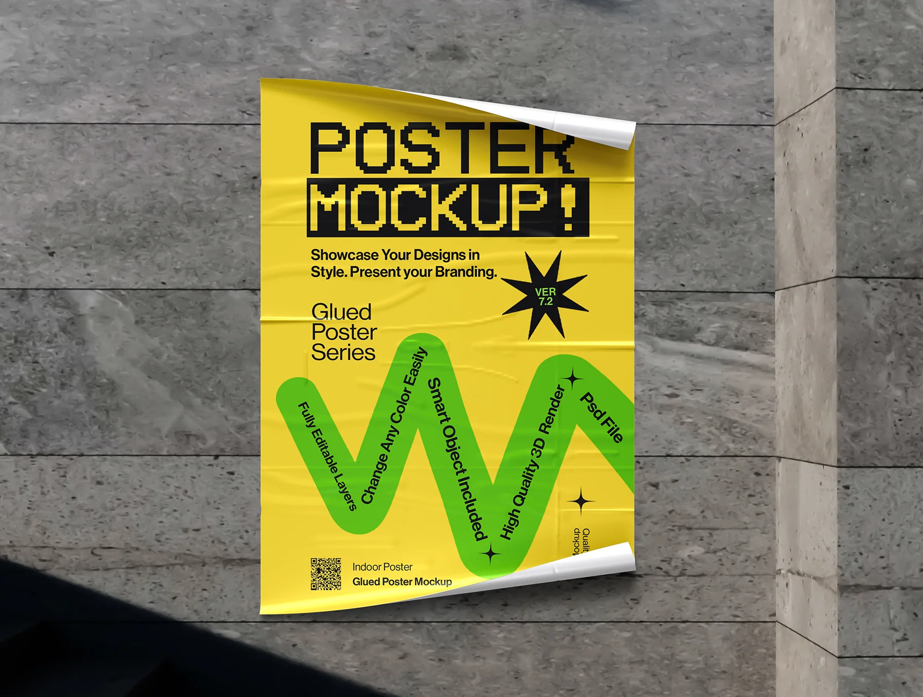 Glued Poster on Wall Mockup Set - 08 Scene 3