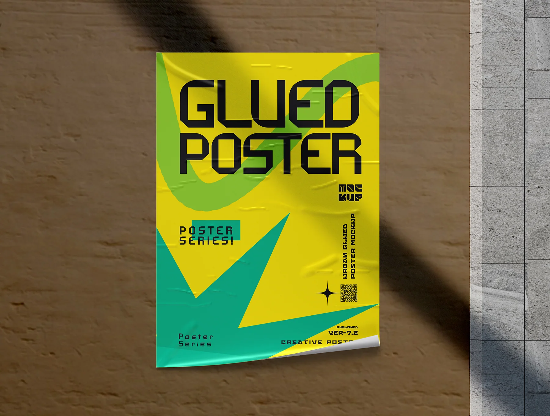 Glued Poster on Wall Mockup Set - 08 Scene 5