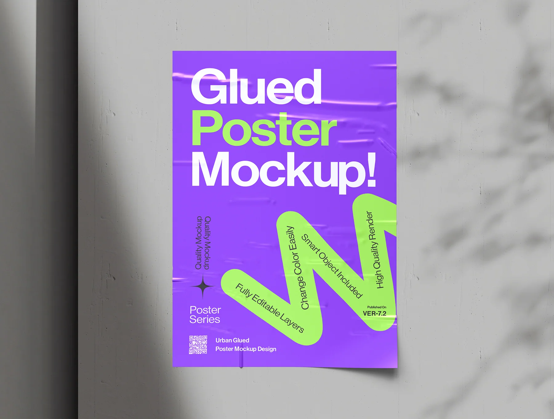 Glued Poster on Wall Mockup Set - 08 Scene 6