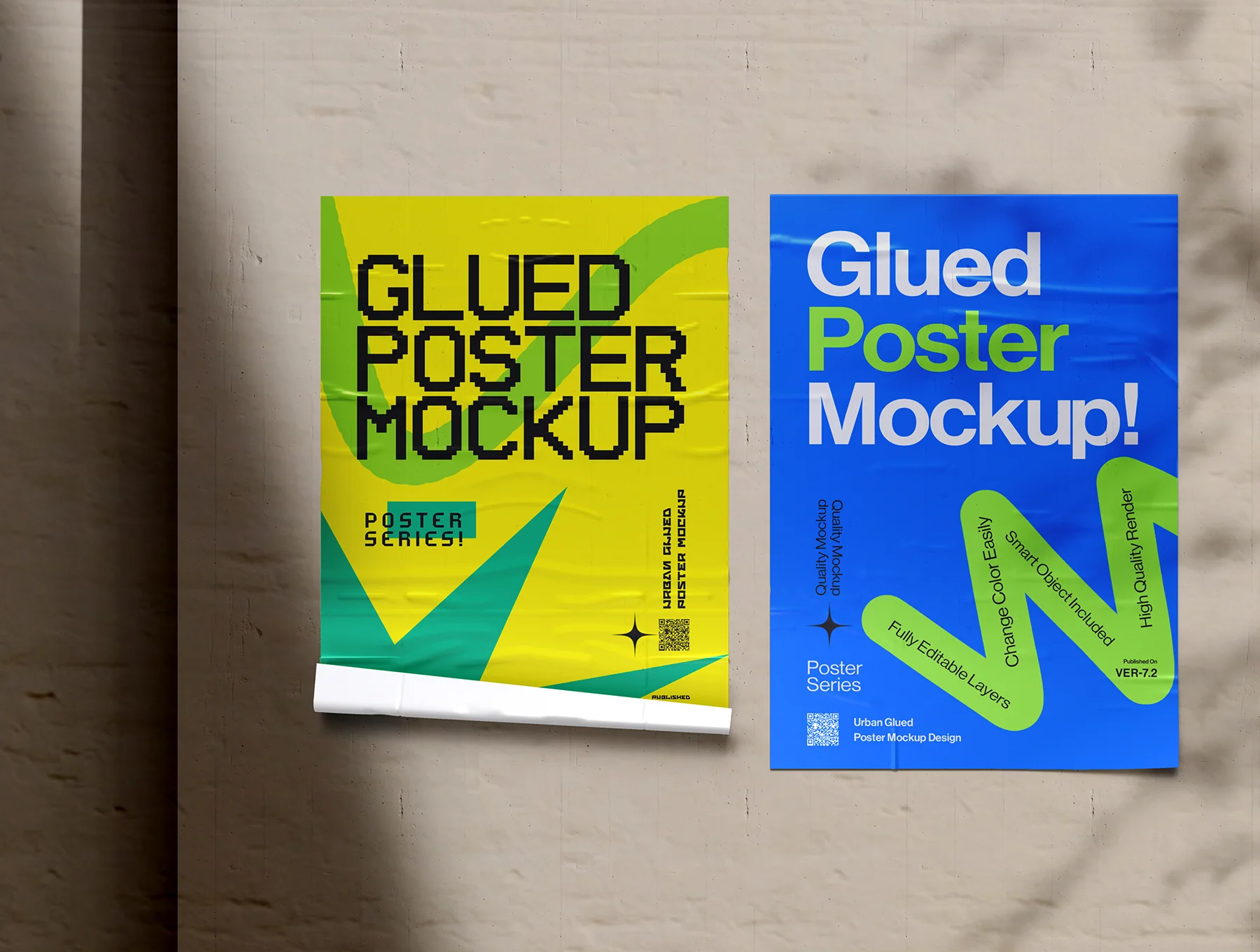 Glued Poster on Wall Mockup Set - 08 Scene 8