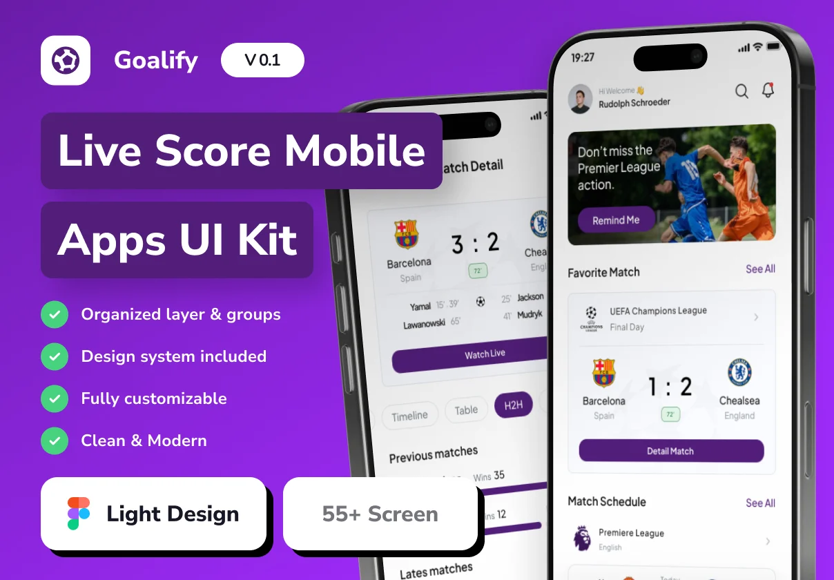 Goalify - Live Score Mobile App UI Kit
