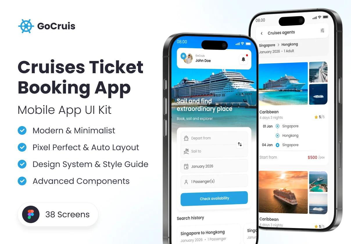 GoCruis - Cruises Ticket Booking App UI Kit