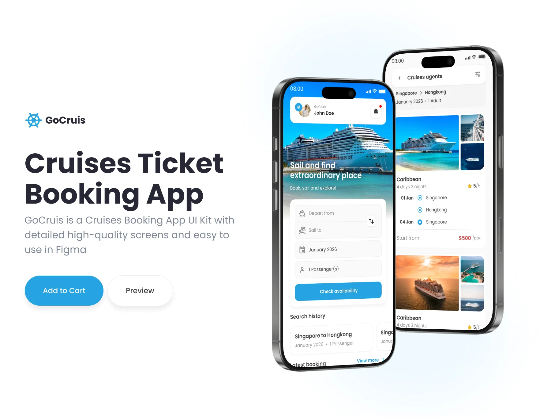 GoCruis - Cruises Ticket Booking App UI Kit