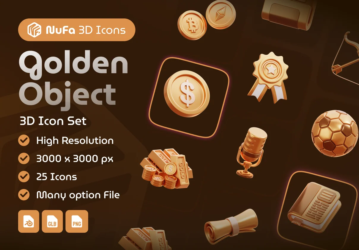 Golden Object 3D Icon Set