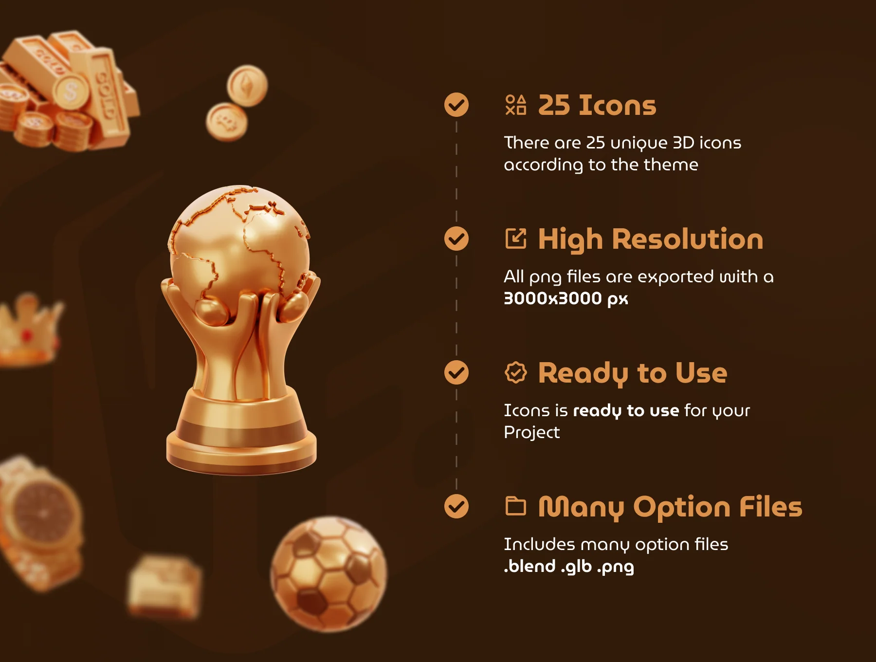 Golden Object 3D Icon Set 3