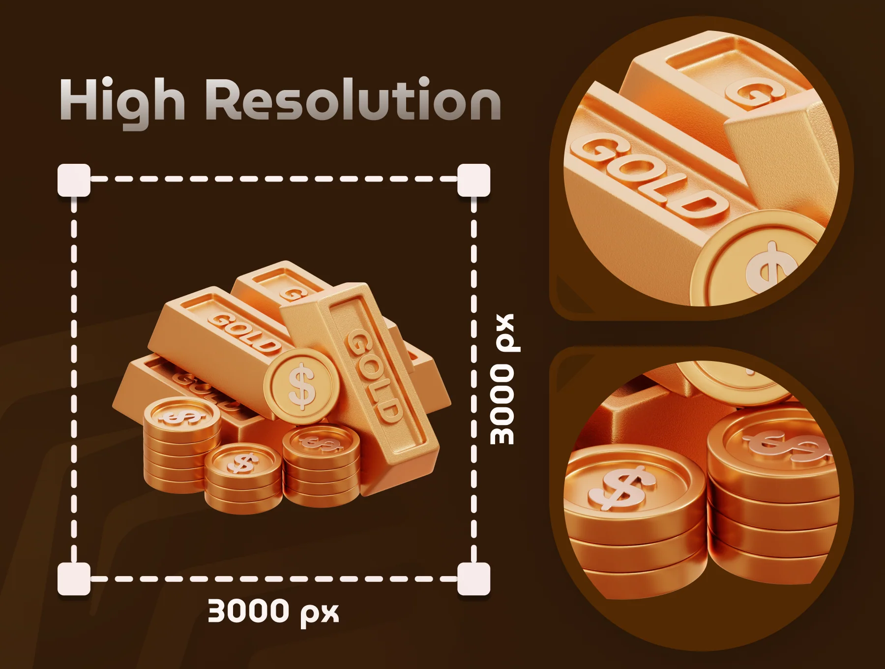 Golden Object 3D Icon Set 4