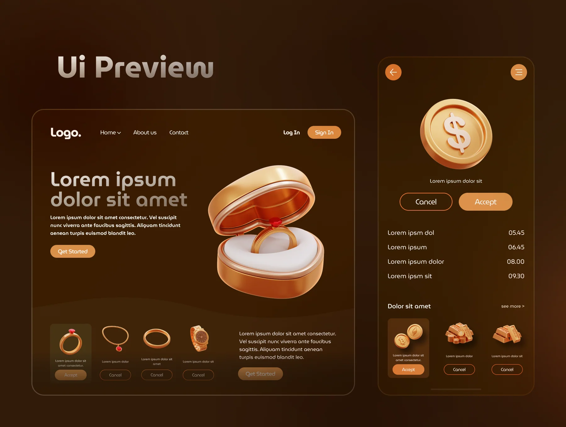 Golden Object 3D Icon Set 5