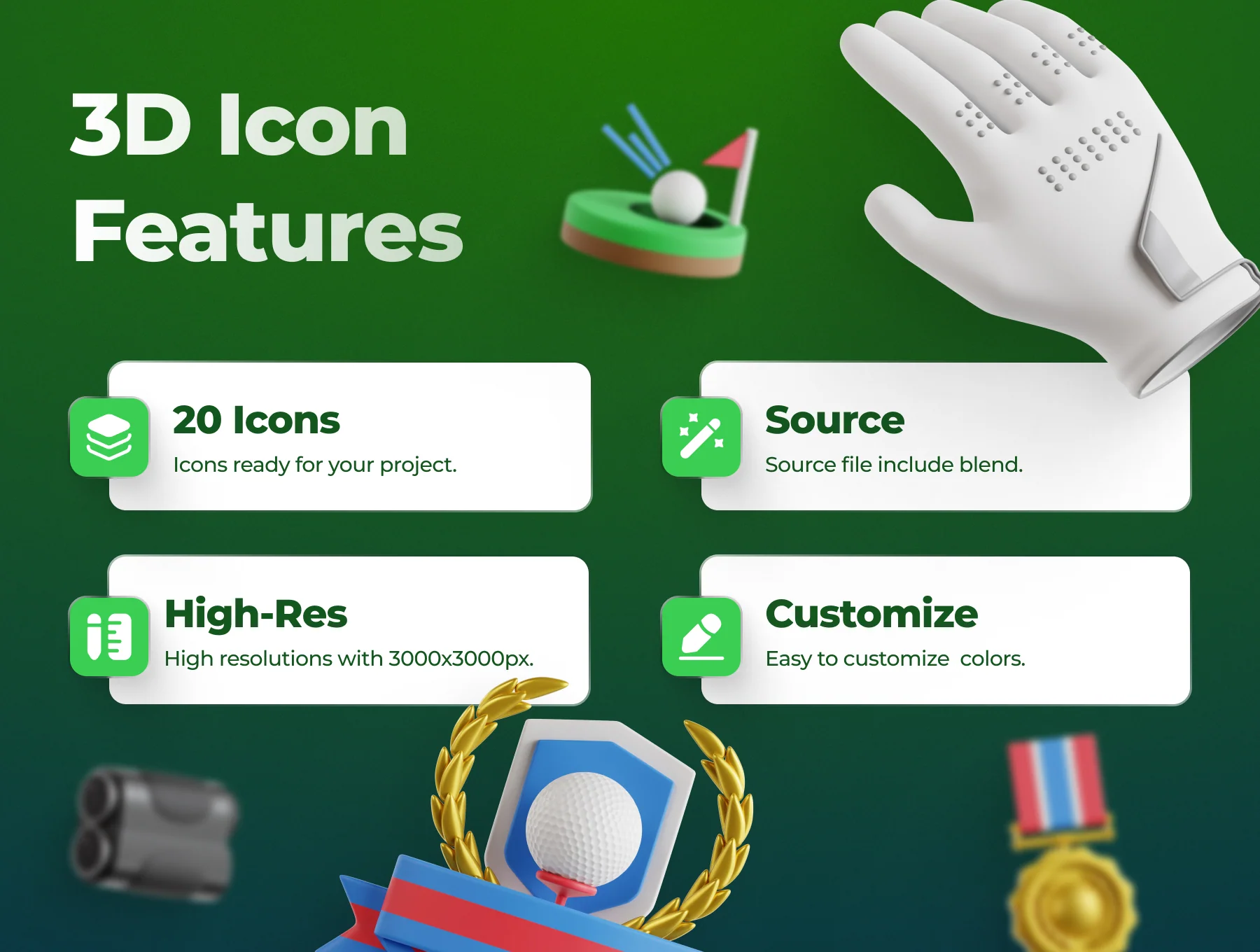 Golf Sport 3D Icon Set 2