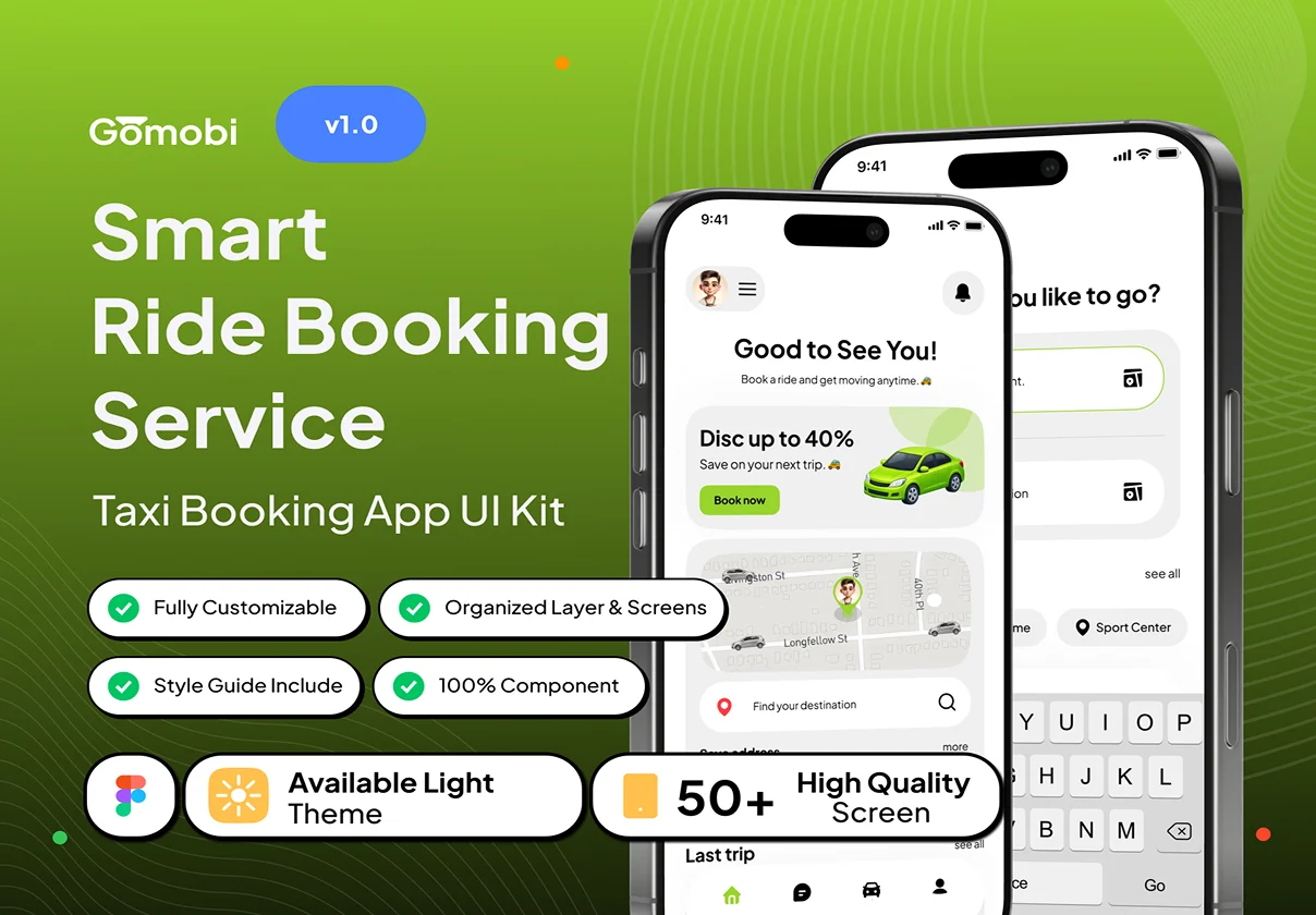 Gomobi – Smart Ride Booking Service App UI Kit