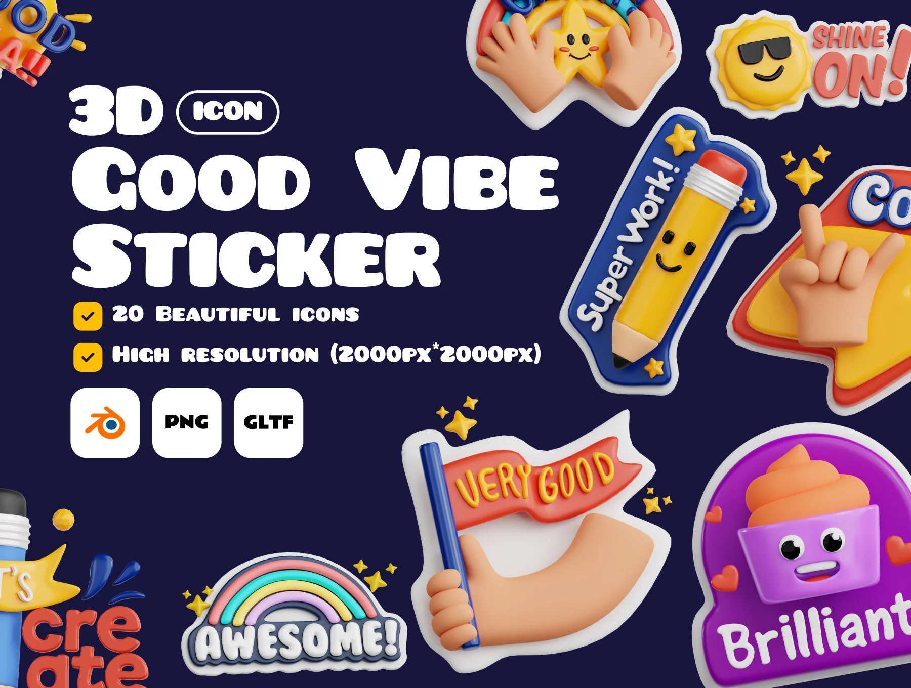 Good Vibe Stickers 3D Icon Set 6