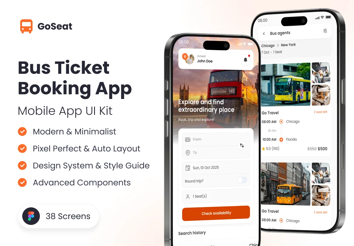 GoSeat - Bus Ticket Booking App UI Kit