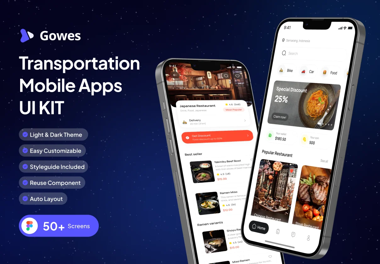 Gowes - Transportation Mobile Apps UI Kit