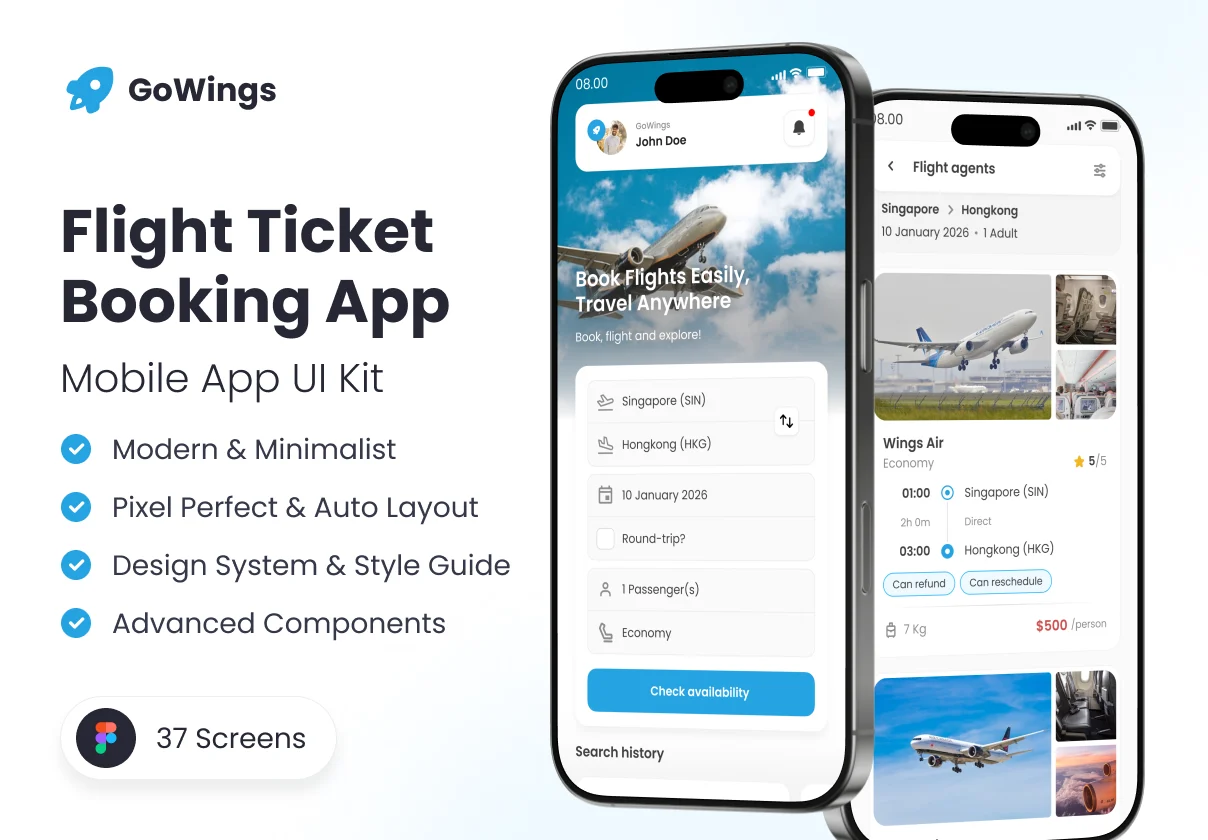 GoWings - Flight Booking App UI Kit
