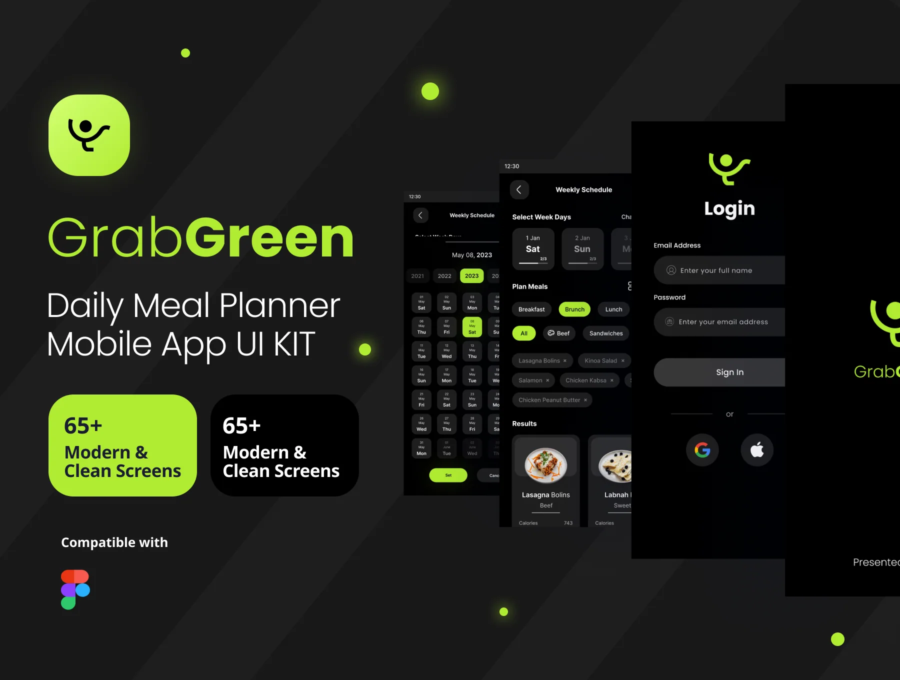 GrabGreen - Daily Healthy Food Meal Planner Mobile App UI Kit