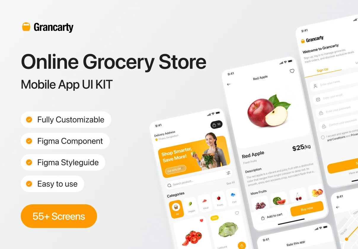 Grancarty - Grocery Store Mobile App UI Kit