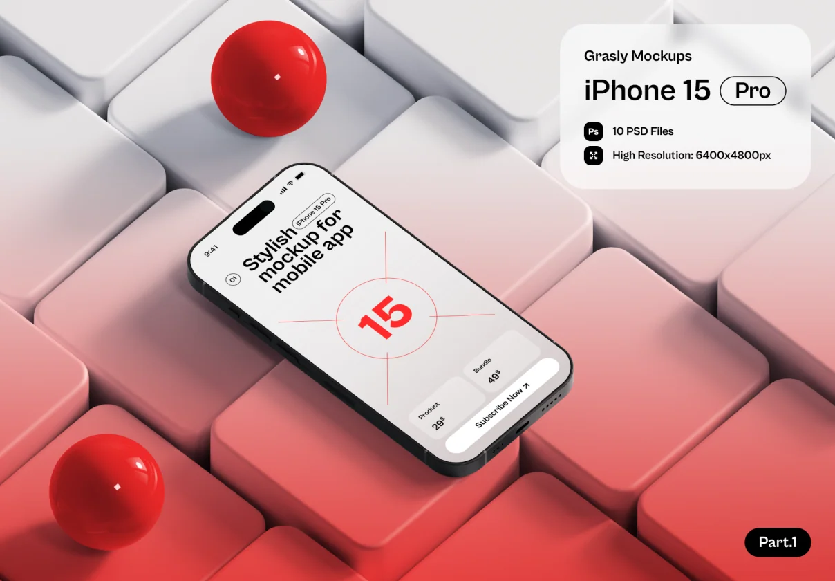 Grasly - iPhone 15 Mockups Part.1