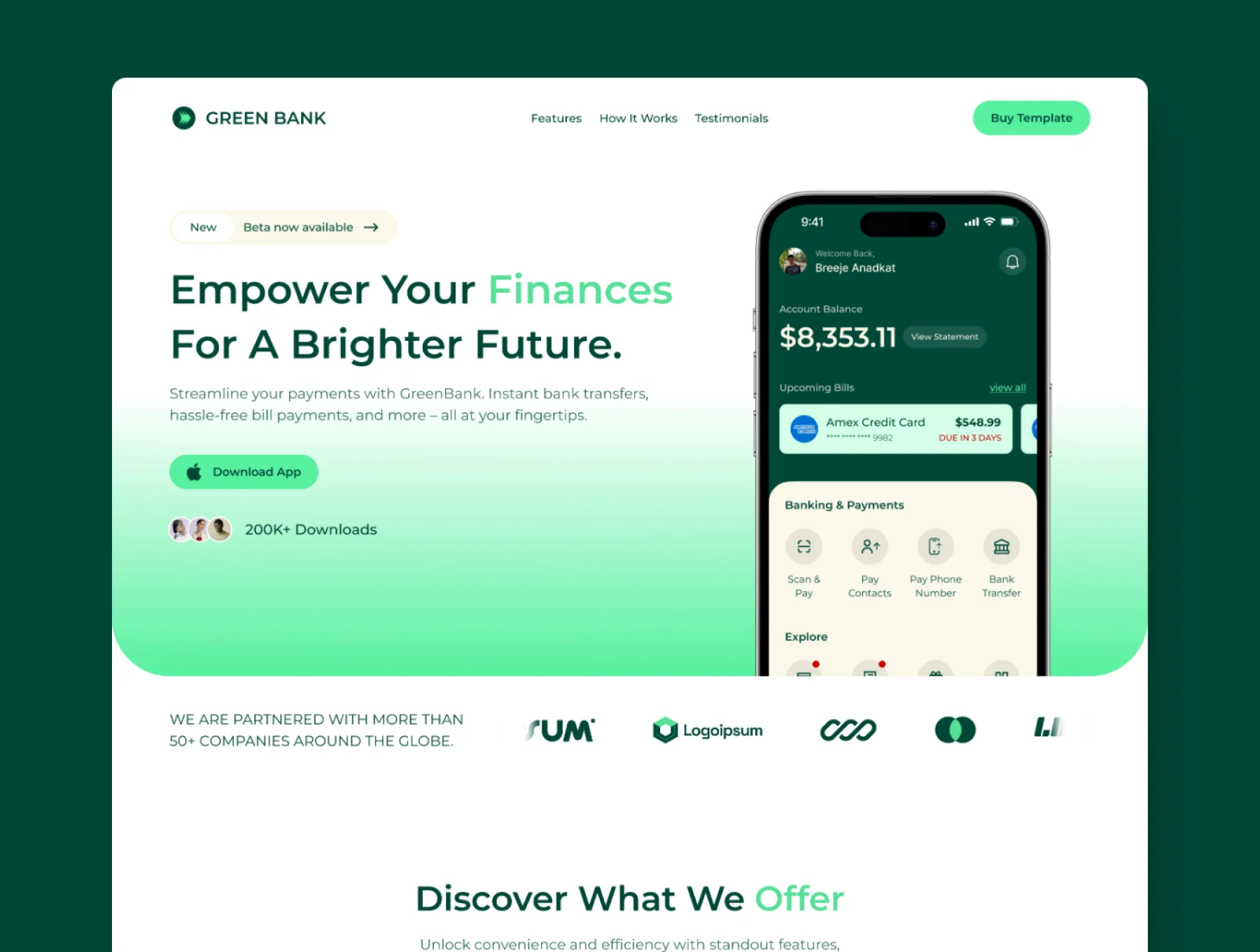 Green Bank - Framer Template