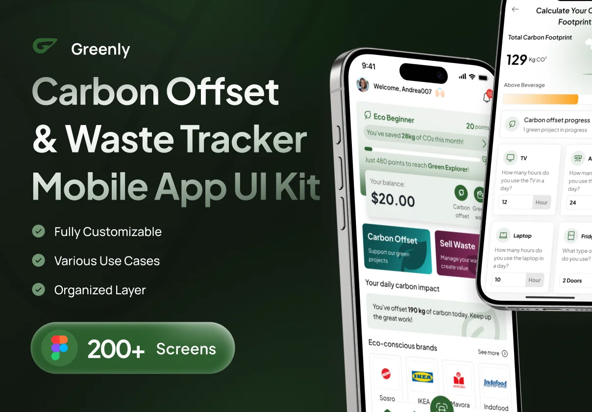 Greenly - Carbon Offset & Waste Tracker Mobile App UI Kit