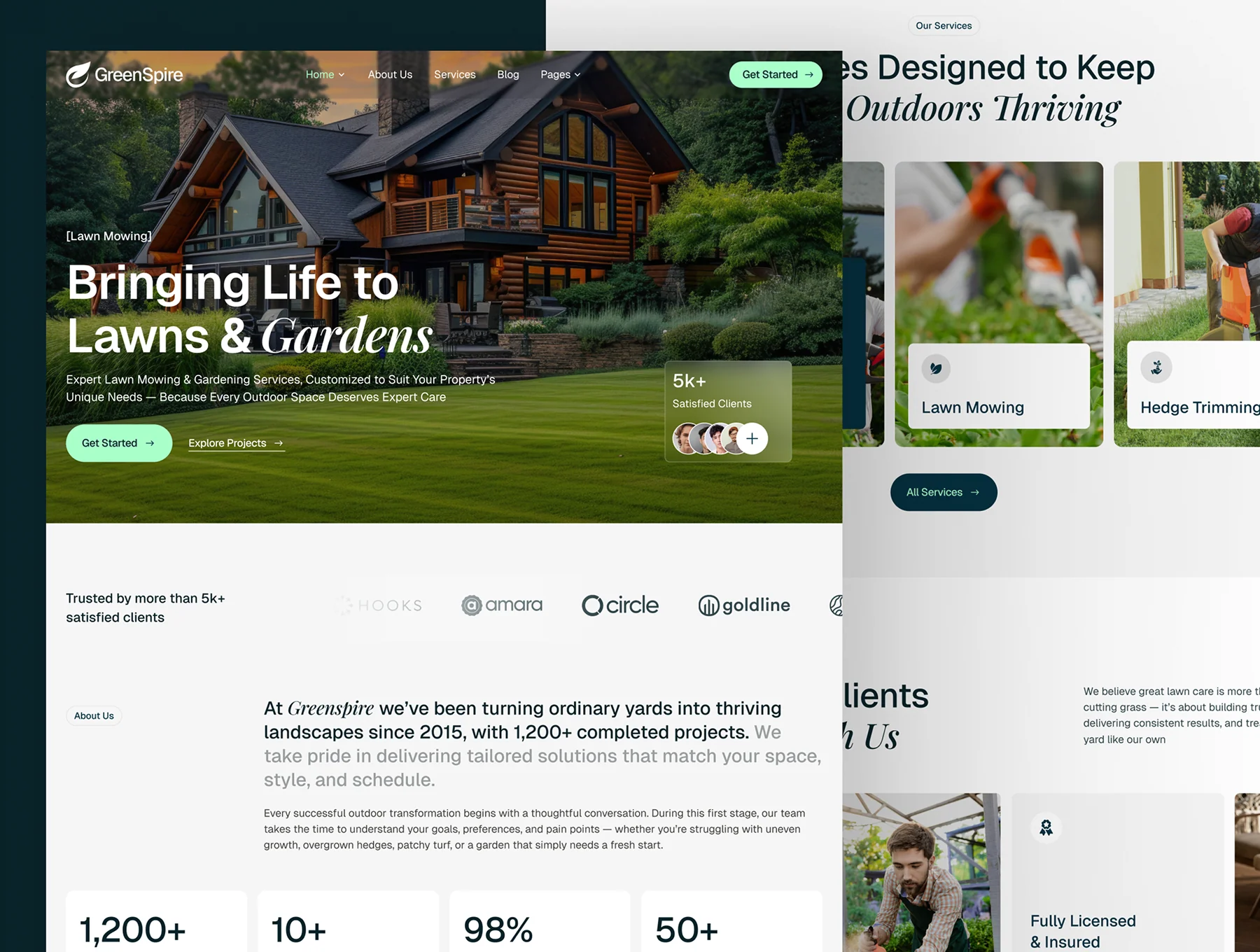 GreenSpire — Landscaping, Lawn Mowing Gardening Figma Template
