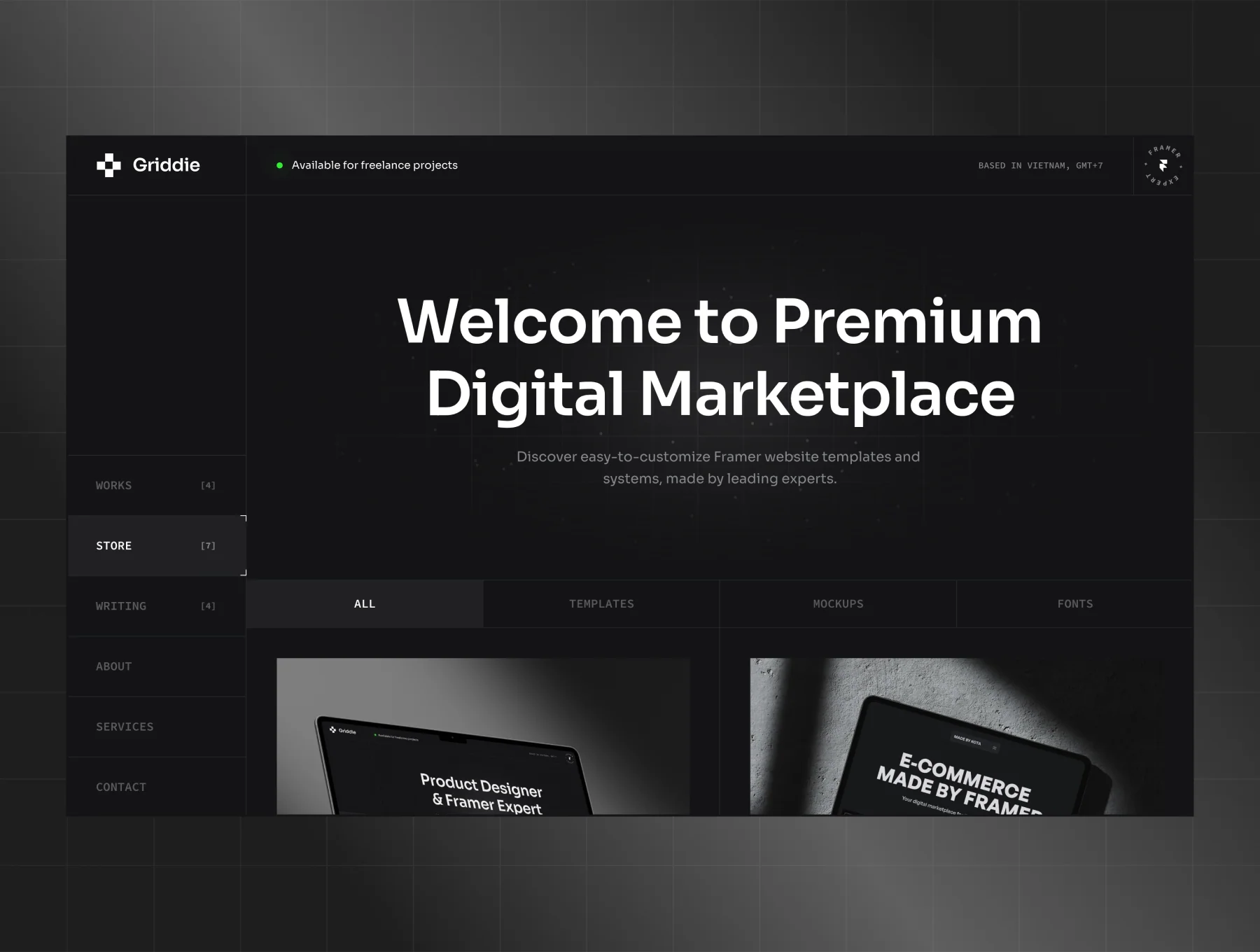 Griddie - Personal Site Framer template 4