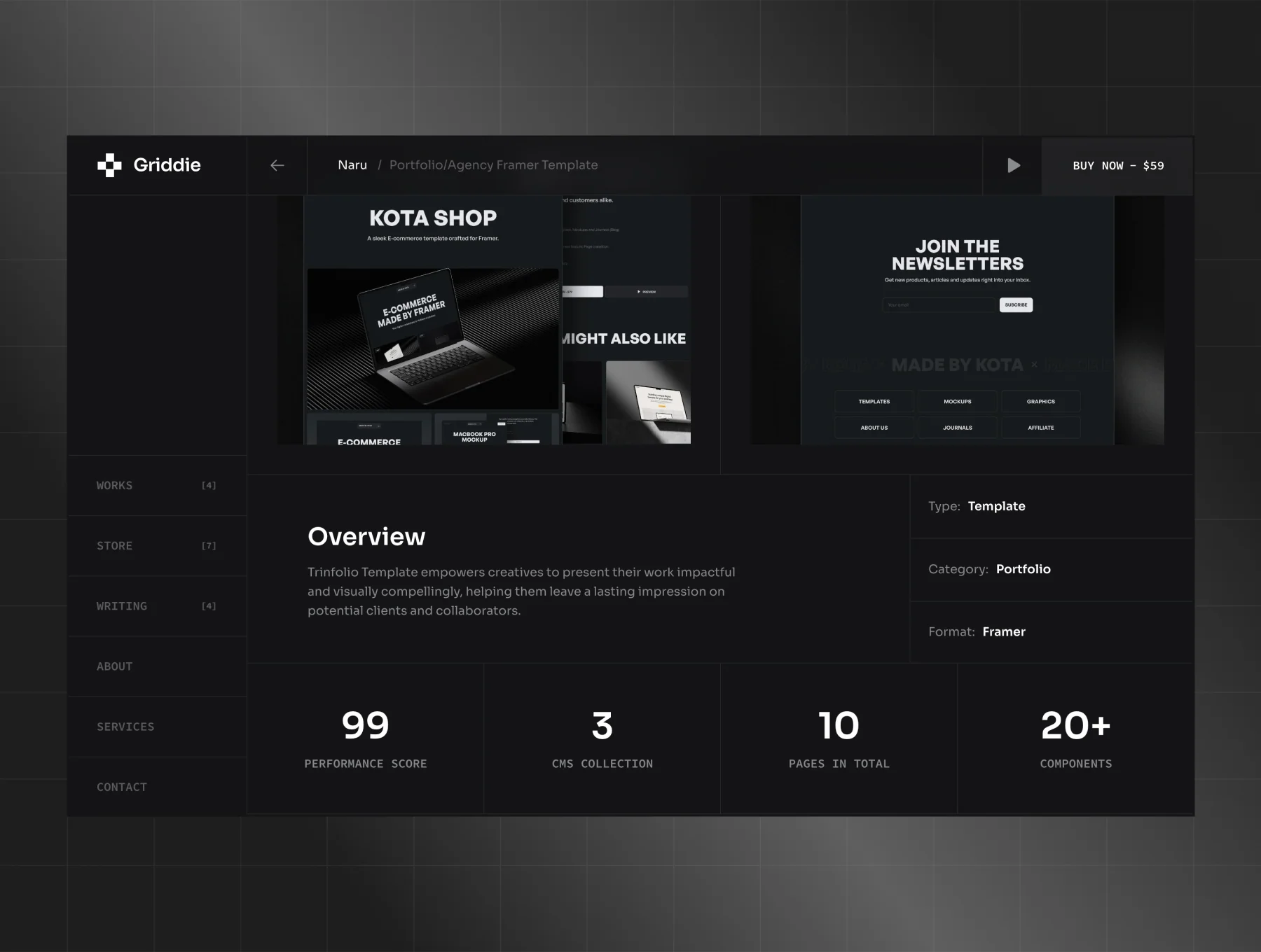 Griddie - Personal Site Framer template 5