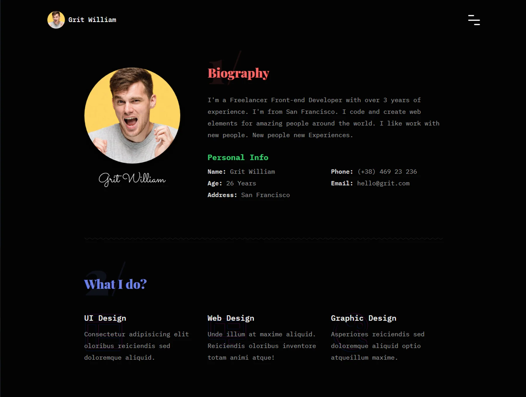 Grit - Portfolio/CV/Resume HTML Template 3