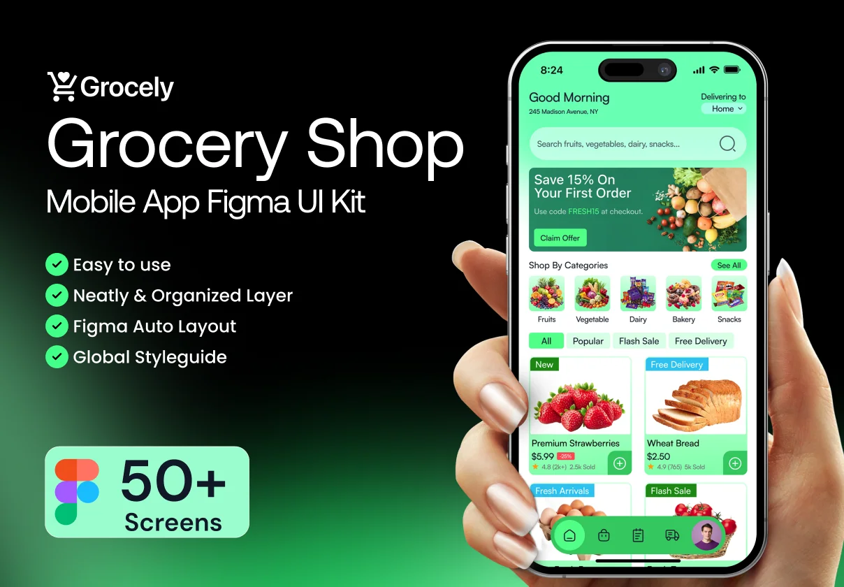 Grocely – Grocery Shop Mobile App Figma UI Kit