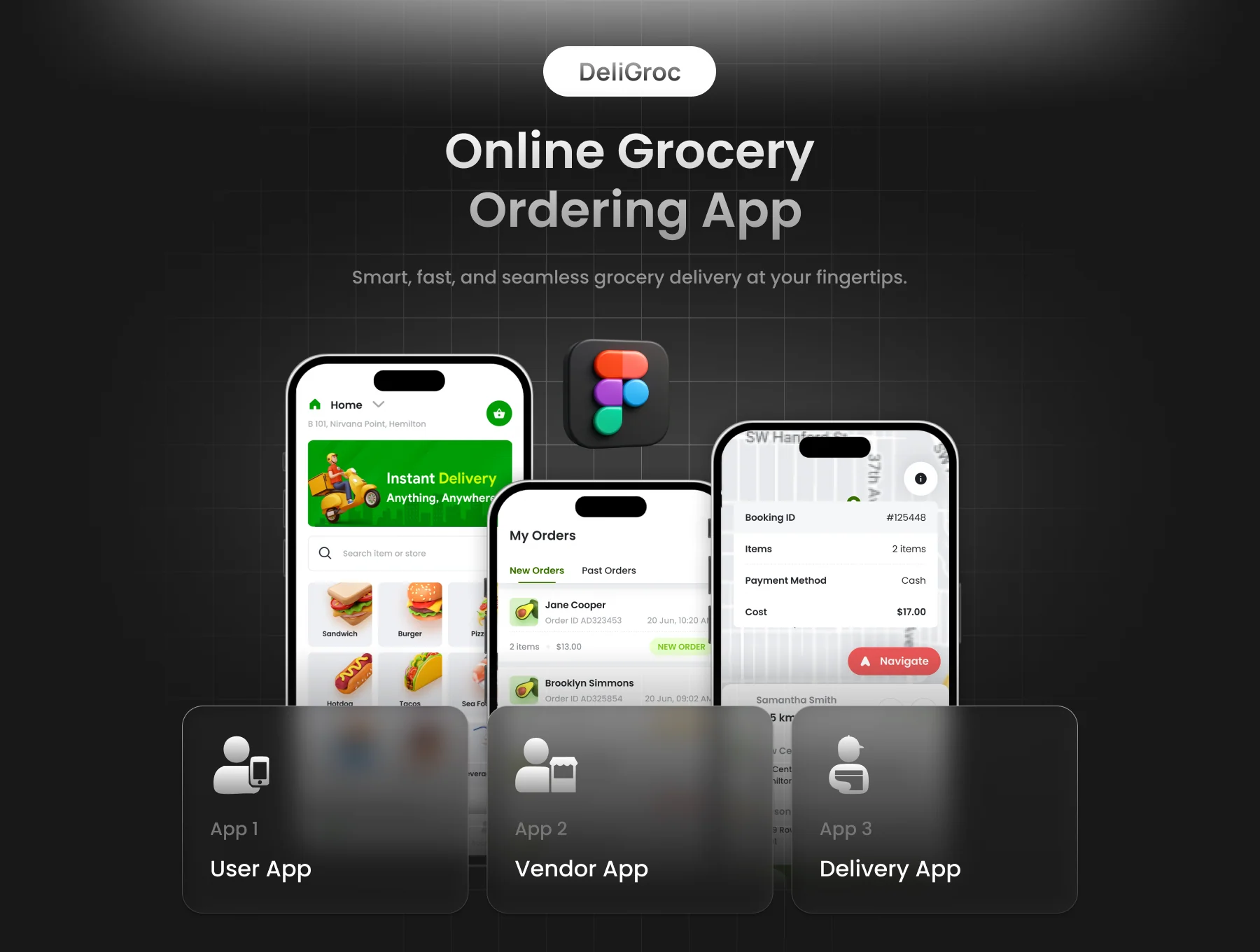 Grocery Delivery App | 3 Apps | DeliGroc | Figma
