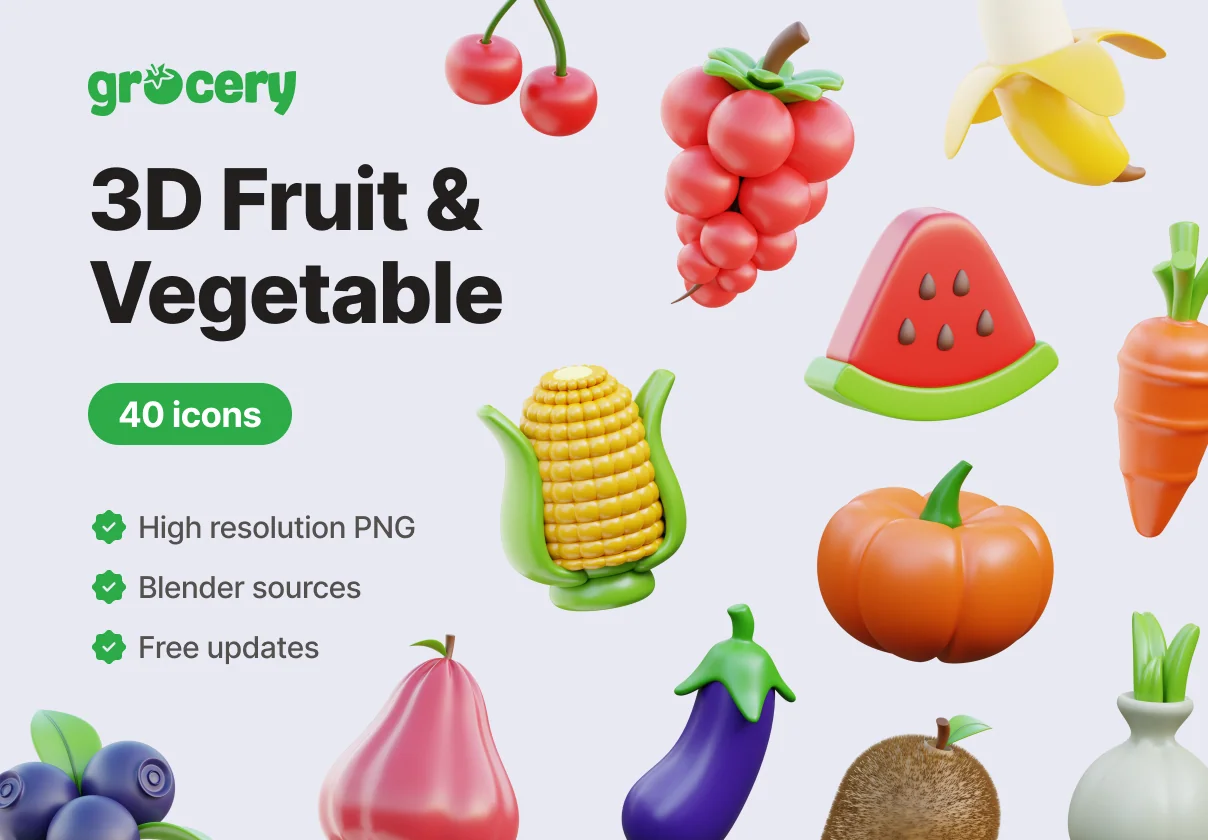 Grocery - Food & Vegetable 3D Icons