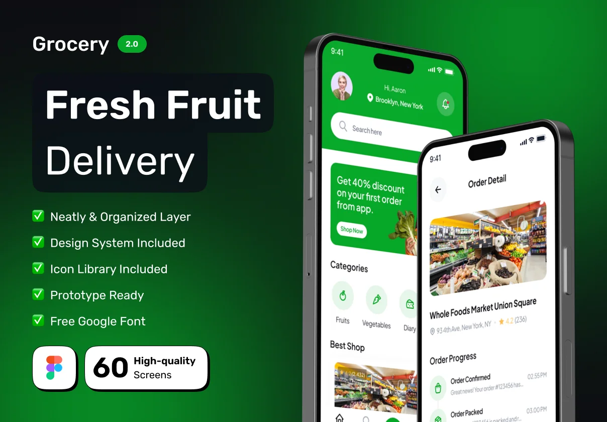 GROCERY - Fresh Fruit Delivery Premium App UI Kit