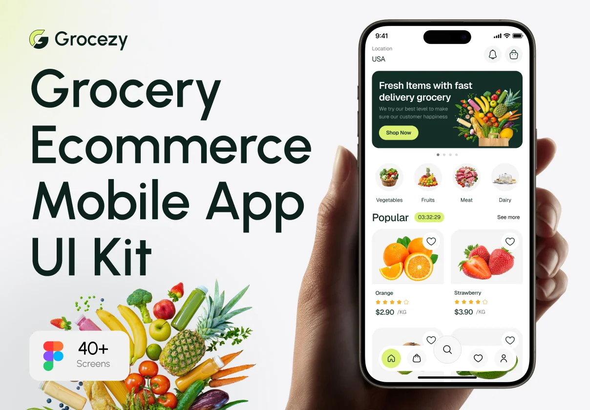 Grocezy - Grocery Ecommerce Mobile App UI Kit