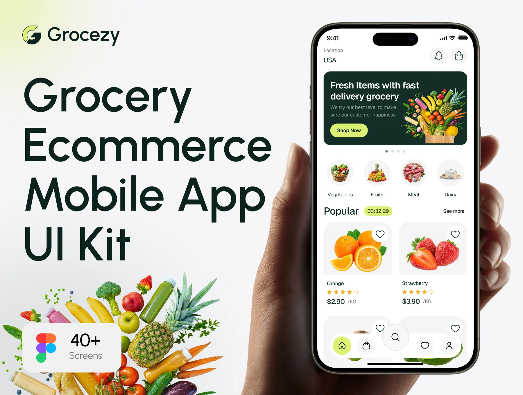 Grocezy - Grocery Ecommerce Mobile App UI Kit