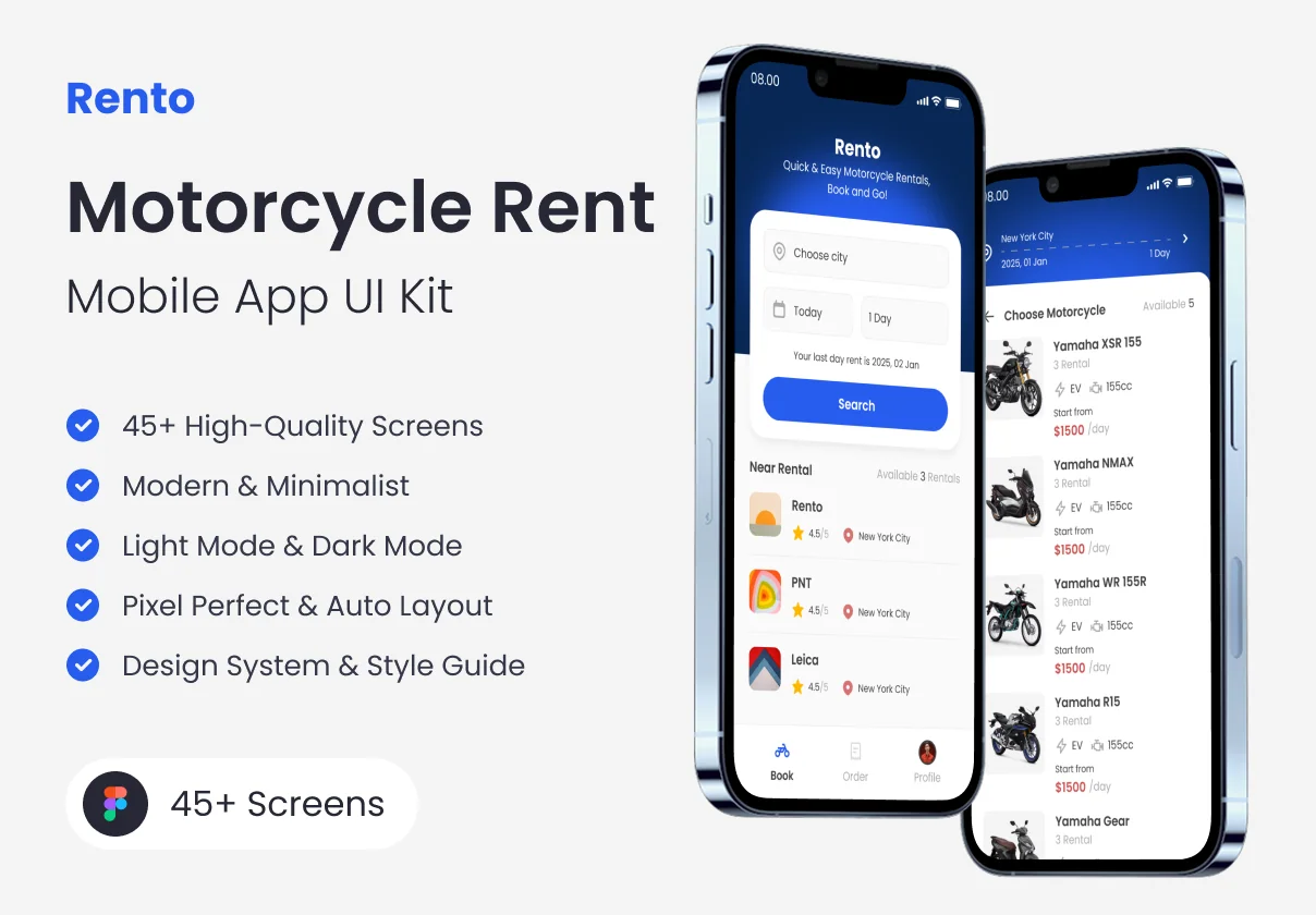 Rento - Motorcycle Rent App UI Kit