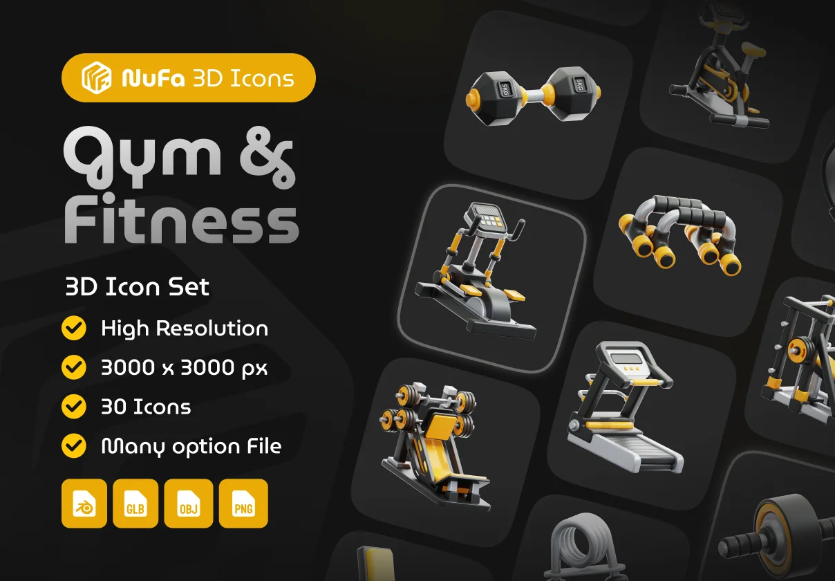 Gym & Fitness 3D Icon Set